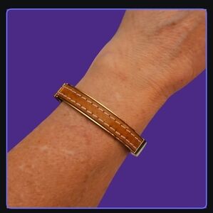 MICHAEL KORS Luggage Brown Leathet Bangle Clamper Bracelet MKJ2062